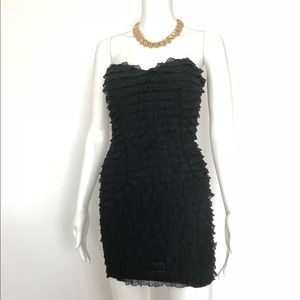 Ruffle tiered tube top bodycon mini dress - Black